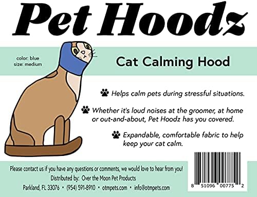 Pet Hoodz for Cats, Anxiety, Grooming, Ear Muffs, Cat Ear Protection, Calming, Ear Compression, Pet Hoodie, Cat Hoodie, Soft-Expandable Fabric for Cats, Great for Stressful situations (MED, Blue)